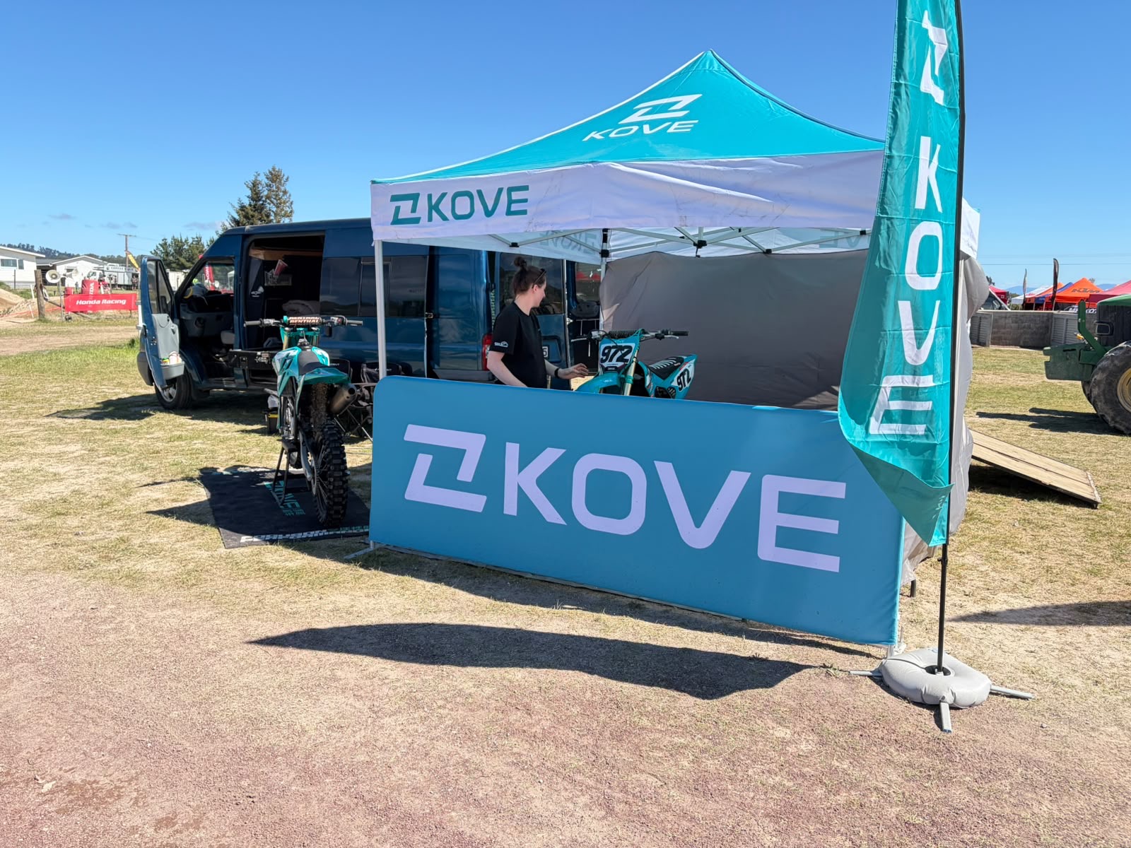 Team Kove tent and bikes at Huka Honda MX Fest, Taupō